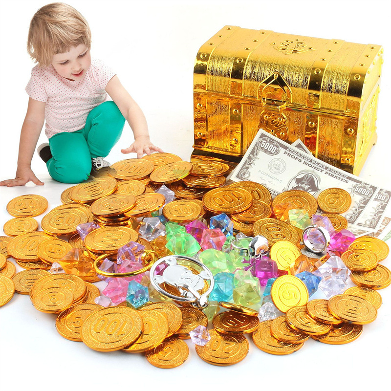 Party Games Summer - Caixa de tesouro pirata infantil, moedas